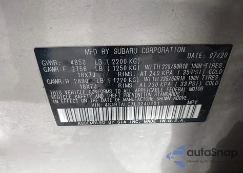 2020 Subaru Outback Limited из США, поврежденный, VIN 4S4BTALC7L3240401